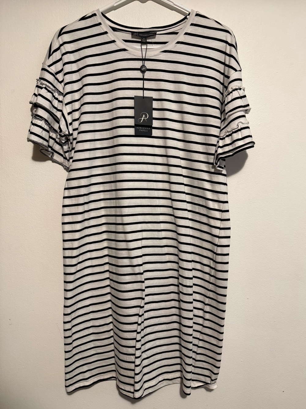 Adrianna Papell Black & White Striped Short Sleeve Shirt Dress